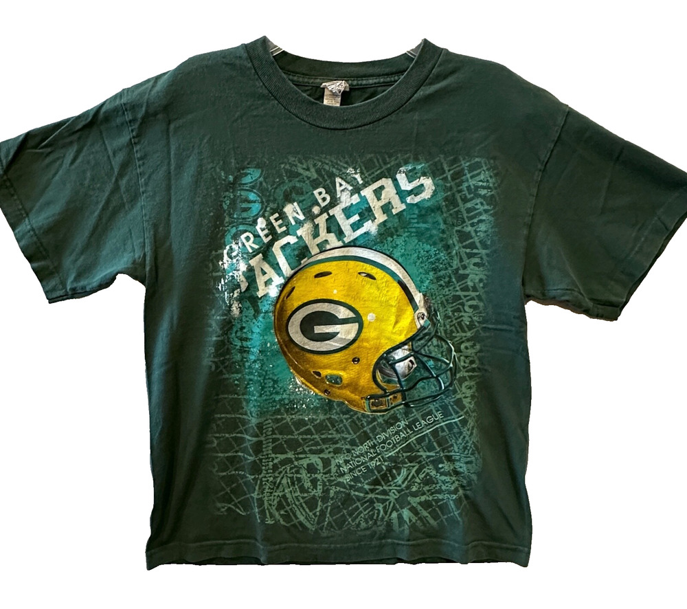 NFL Team Apparel Green Bay Packers Helmet Green T-Shirt | Youth Size XL Cotton